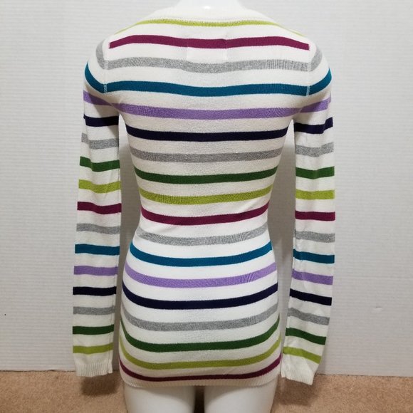 Aeropostale sweater XS pullover striped v-neck knit colorful - Picture 3 of 10